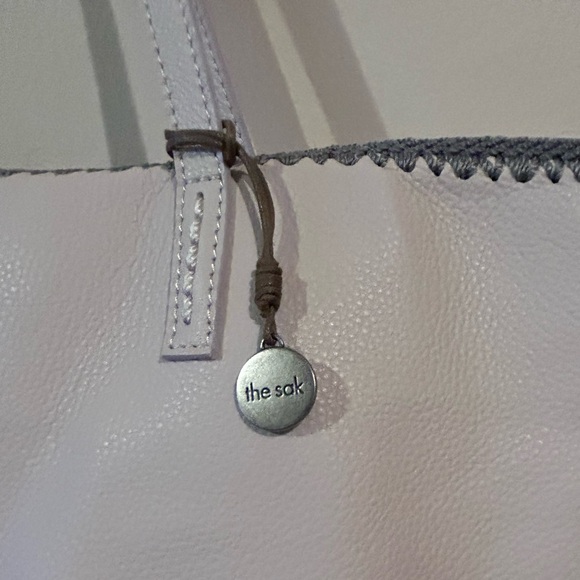 The Sak Faye Large Genuine Leather Tote Stone With Multicolored Crochet Stripes - Picture 8 of 13